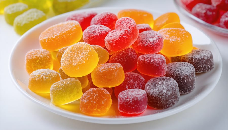 Plate with a variety of vibrantly colored freeze-dried candies